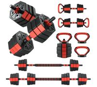 Garvee - Mancuernas ajustables 4 en 1 - Set de peso libre 20/30/40 kg con barra de conexión - Kettlebell, barra soporte bomba - Para entrada en casa - Color negro y enrojecimiento