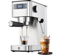Garvee Máquina De Café Expreso De 15 Bares De Acero Inoxidable, Semiautomática Con Espumador De Leche,Diseño Compacto Depósito De Agua Extraíble De 1,4 l, Pantalla Digital, Perfecta Para Capuchi