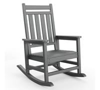 Garvee Mecedora de Jardín de HDPE Silla Balancín Exterior con Respaldo Cuadrado 4 Listones Textura de Madera para Terraza Porche Patio Sillón Relax Ergonómico Resistente 74x85x113 cm Gris