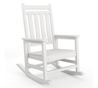 Garvee Mecedora de Jardín de HDPE Silla Balancín Exterior con Respaldo Cuadrado 4 Listones Textura de Madera para Terraza Porche Patio Sillón Relax Ergonómico Resistente 74x85x113 cm Blanco
