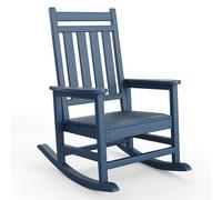 Garvee Mecedora de Jardín de HDPE Silla Balancín Exterior con Respaldo Cuadrado 4 Listones Textura Madera para Terraza Porche Patio Sillón Relax Ergonómico Resistente 74x85x113 cm Azul Marino