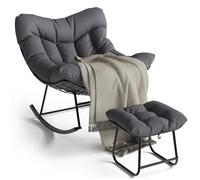 Garvee Mecedora Papasan Grande para Uso En Exteriores - Incluye Reposapiés y Cómodo Cojín De Asiento - Estructura De Metal Resistente a La Intemperie con Ratán Tejido a Mano