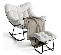 Garvee Mecedora Papasan Grande para Uso En Exteriores - Incluye Reposapiés y Cómodo Cojín De Asiento - Estructura De Metal Resistente a La Intemperie con Ratán Tejido a Mano