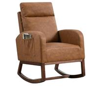 Garvee Mecedora, Silla de Lactancia Acolchada, Mecedora, Silla de Lactancia, con Patas de Madera y Bolsillos Laterales, Respaldo Alto, Piel de Cordero Blanco, para salón, Dormitorio, habitación de