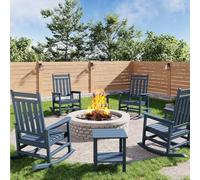 Garvee Mecedoras de Exterior HDPE 4 Unidades + 2 Mesas, Silla Mecedora con Respaldo Alto y Reposabrazos Anchos, Polietileno Resistente UV Antienvejecimiento para Jardín Terraza Porche, Azul Marino