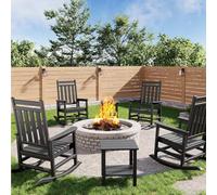 Garvee Mecedoras de Exterior HDPE 4 Unidades + 2 Mesas, Silla Mecedora con Respaldo Alto y Reposabrazos Anchos, Polietileno Resistente UV Antienvejecimiento para Jardín Terraza Porche, Negro