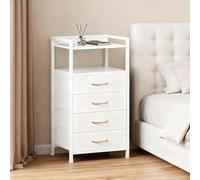 Garvee Mesa Auxiliar Angosta con 4 Cajones De Tela, Estante Abierto y Gran Capacidad De Almacenamiento, Dormitorio, Sala u Oficina, Diseño Elegante y Funcional