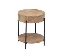 Garvee Mesa Auxiliar De 2 Niveles, Mesita Pequeña De 50 cm con Estante Abierto y Cajón para Espacios Pequeños y Apartamentos, 50 * 50 * 55 cm Natural