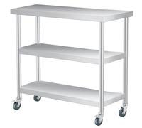 Garvee Mesa Auxiliar De Acero Inoxidable Resistente para Patio, Mesa De Preparación De 3 Niveles para Exteriores con Estante De Almacenamiento, Resistente a La Oxidación, Fácil De Limpiar