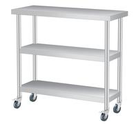 Garvee Mesa Auxiliar De Acero Inoxidable Resistente para Patio, Mesa De Preparación De 3 Niveles para Exteriores con Estante De Almacenamiento, Resistente a La Oxidación, Fácil De Limpiar