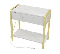Garvee Mesa Auxiliar Estrecha Vintage con cajón y Estante - Estructura de MDF y Metal mesita de Noche o Mesa Lateral para salón, Dormitorio u Oficina - Panel de mármol Dorado