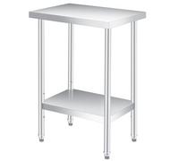 Garvee - Mesa auxiliar exterior de acero inoxidable, 2 niveles ajustables robustos, fácil de limpiar, estante de almacenamiento y ruedas con cerradura, ideal para jardín, patio, cocina o