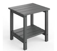 Garvee Mesa Auxiliar Exterior Estilo Adirondack 45 x 38 cm，Mesa de Dos Niveles en HDPE con Acabado Efecto Madera，Resistente a la Intemperie Terraza，Jardín y Piscina，Gris，1 Unidad