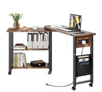 Garvee Mesa Auxiliar giratoria 360° con estación de Carga - Ruedas con Freno y Bolsa Lateral - Multifuncional para Dormitorio, Sala u Oficina - Acabado Vintage New 2025