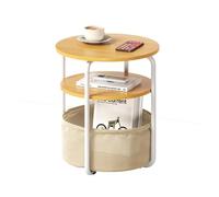 Garvee Mesa Auxiliar Redonda con Cesta de Tela Almacenamiento, Mesa Lateral Pequeña para Sofá y Cama, Mesita de Noche Moderna Minimalista para Salón Dormitorio Espacios Pequeños, 40x40x60cm Beige