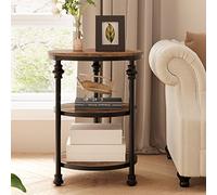 Garvee Mesa Auxiliar Redonda de 3 Niveles - Estante de Almacenamiento - Estructura metálica Duradera Sala de Estar, Dormitorio o Espacios pequeños - Marrón