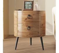 Garvee Mesa Auxiliar Redonda - Diseño Moderno De Mediados De Siglo con Acabado En Madera Natural - 2 Cajones De Almacenamiento - Patas De Metal Resistentes Sala o Dormitorio