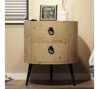 Garvee Mesa Auxiliar Redonda - Diseño Moderno De Mediados De Siglo con Acabado En Madera Natural - 2 Cajones De Almacenamiento - Patas De Metal Resistentes Sala o Dormitorio