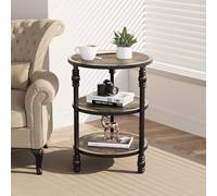 Garvee Mesa Auxiliar Redonda - Mesita de Sofá con 3 Estantes, Mesilla de Noche Pequeña, Mesita de Centro de Estilo Vintage Elegante para Salón, Dormitorio, Roble Oscuro