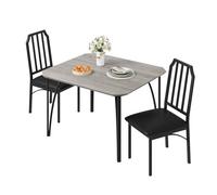 Garvee Mesa Comedor - con 2 Sillas Ergonómicas Acolchadas, Patas de Metal, Esquinas Redondeadas, Compacta para Espacios Pequeños, Ideal para Cocina, Salón y Dormitorio, Color Gris