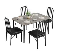 Garvee Mesa Comedor - con 4 Sillas Ergonómicas Acolchadas, Patas de Metal, Esquinas Redondeadas, Compacta para Espacios Pequeños, Ideal para Cocina, Salón y Dormitorio, Color Gris