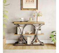 Garvee Mesa Consola de 100 x 30 x 80 cm, Mesa de Entrada Industrial de 3 Niveles con Marco metálico en círculo, Mesa Auxiliar con estantes de Madera, para Entrada, Pasillo, Sala, Negro