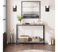 Garvee Mesa Consola de 2 Niveles para Oficina y recibidor - Estante Ajustable y Amplio Almacenamiento - Diseño Industrial Moderno - Compacta y Robusta - Panel Gris Puro sin Ranuras en la Base