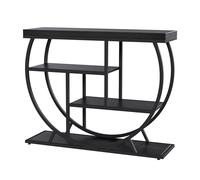 Garvee Mesa Consola de Estilo Industrial para salón y Entrada - 4 Niveles de estantes Abiertos - Estructura metálica geométrica - diseño Estrecho con Almacenamiento - Acabado Madera Negra