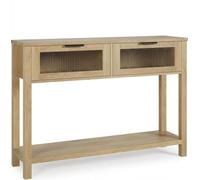 Garvee Mesa Consola De Madera para Entrada, 2 Niveles, 2 Cajones De Vidrio, Estante De Almacenamiento - Ideal para Recibidor, Sala De Estar, Cocina u Oficina Mesa Lateral o Detrás del