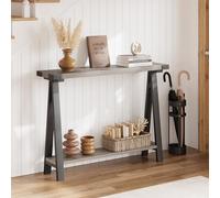 Garvee Mesa Consola Estilo rústico de 2 Niveles con Almacenamiento, Estructura metálica Duradera y Tablero MDF, diseño Estrecho con Patas en V, pasillos, entradas y Sala de Estar - Mesa de sofá