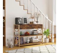 Garvee Mesa Consola Estrecha con cajones y 3 estantes - Estilo Vintage Elegante - Gran Capacidad de Almacenamiento para Entrada, Sala, Pasillo o Dormitorio - Estructura metálica Duradera - Madera