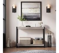 Garvee Mesa Consola Estrecha de 2 Niveles con Estante - Estilo Industrial y rústico - Ideal para Entrada, Pasillo o salón, como Mesa de sofá o recibidor - Montaje Sencillo - Color Gris