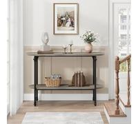 Garvee Mesa Consola Estrecha de 2 Niveles para Entrada o sofá - Estructura metálica y Estante de Almacenamiento - Diseño Industrial y rústico - Ideal para recibidor, Pasillo o Sala - Color Gris