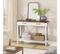 Garvee Mesa Consola Estrecha Estilo Rústico con 2 Cajones y Estante, Mueble Recibidor y Salón, Madera MDF Blanco y Marrón 109x30x79 cm