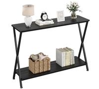 Garvee Mesa Consola Estrecha, recibidores de Entrada de 2 Niveles con Estante de Almacenamiento, Estructura de Metal, Uso en Entrada salón Oficina, 105 x 30 x 81 cm, Negro