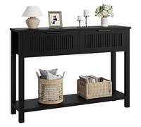 Garvee Mesa Consola Moderna De Madera con 2 Cajones y Diseño Acanalado - Almacenaje De Dos Niveles para Entrada, Salón o Pasillo - Mesa Auxiliar Compacta - Estructura Robusta - Color Negro