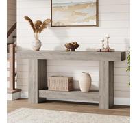 Garvee Mesa Consola Rústica De Madera para Entrada y Comedor - Diseño Compacto y Funcional con Doble Nivel y Estante Abierto Pasillos y Salones - Montaje Sencillo