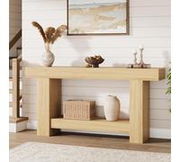Garvee Mesa Consola Rústica De Madera para Entrada y Comedor - Diseño Compacto y Funcional con Doble Nivel y Estante Abierto Pasillos y Salones - Montaje Sencillo