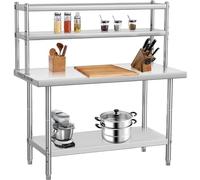 Garvee Mesa de Acero Inoxidable para Trabajo Profesional con Estante Superior - Estructura sólida para Cocina, almacén, Taller o Restaurante - Combinación de Mesa y estantería metálica - Tamaño 30x24