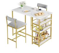 Garvee Mesa de Bar con 2 Sillas Acolchadas, Mesa de Cocina, Juego de 3 Piezas de Barra de Altura de Mostrador con 3 Estantes de Almacenamiento para, Apartamento, Mesa: 91.4 * 50 * 91.4 cm (Dorado)