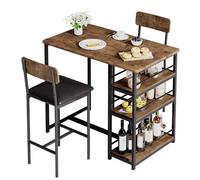 Garvee Mesa de Bar con 2 Sillas Acolchadas, Mesa de Cocina, Juego de 3 Piezas de Barra de Altura de Mostrador con 3 Estantes de Almacenamiento para Espacios Pequeños, Apartamento (Vintage)