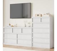 Garvee Mesa de café Alta con 7 cajones y Tiradores Dorados - Estación de Carga integrada - Gran Capacidad de Almacenamiento Dormitorio, Sala de Estar, recibidor y Oficina - Color Blanco