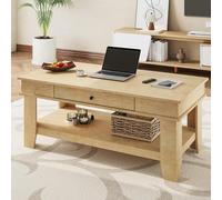 Garvee Mesa De Centro De Nogal con Cajón y Estante De Almacenamiento, Mesas De Centro Grandes, Muebles De Sala De Estar, Resistentes y Fáciles De Limpiar, Soporta 300 Libras En Total