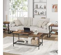 Garvee Mesa de Centro Industrial de 2 Niveles para Sala - Estilo rústico Vintage con Estante de Malla metálica - Estructura Resistente - Rectangular, fácil de Montar, Ideal para salón o Espacios