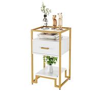 Garvee Mesa De Centro Moderna De 3 Niveles con Tablero De Vidrio Templado, Estantes Abiertos y Cajón De Almacenamiento, Estructura De Acero Resistente, Ideal para Sala De Estar o Dormitorio