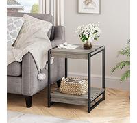 Garvee Mesa de Centro Moderna de Madera Maciza con 2 Niveles - Estructura metálica Resistente - Almacenamiento práctico - Fácil Montaje - Ideal para Sala, Dormitorio o Junto al sofá/Cama - Color Gris