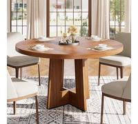 Garvee Mesa De Centro Redonda 120 cm - Moderna y Ahorra Espacio - Base De Pedestal Resistente - Ideal para Salón, Comedor o Apartamento - para 4-6 Personas - Marrón/Negro/Natural