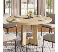 Garvee Mesa De Centro Redonda 120 cm - Moderna y Ahorra Espacio - Base De Pedestal Resistente - Ideal para Salón, Comedor o Apartamento - para 4-6 Personas - Marrón/Negro/Natural