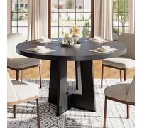 Garvee Mesa De Centro Redonda 120 cm - Moderna y Ahorra Espacio - Base De Pedestal Resistente - Ideal para Salón, Comedor o Apartamento - para 4-6 Personas - Marrón/Negro/Natural