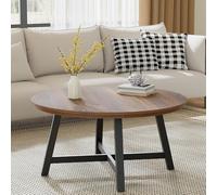 Garvee Mesa De Centro Redonda 90 Cm para Salón, Estilo Industrial Moderno, Tablero De Madera y Patas Metálicas, Mesa De Café para Sala De Estar, Oficina y Recepción